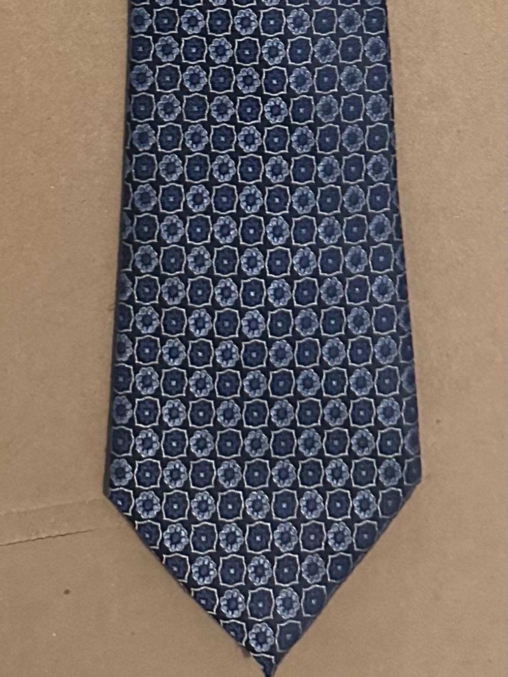 Bloomingdale's Navy Blue Geometric Silk Tie, Unworn